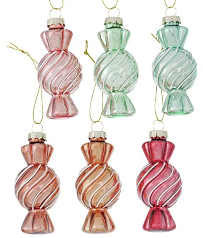 6 STK Glas Bonbons Christbaumschmuck Bonbon 9cm rosa grün orange rot Mint n503 Weihnachtskugeln Baumschmuck Sweets Süßigkeiten Anhänger Hänger Glasbonbons Deko Christbaumkugeln