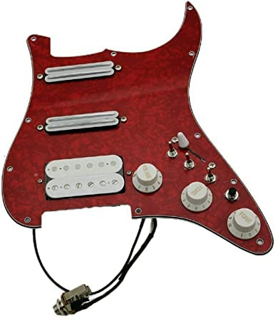 alljita Vorverdrahteter Strat Pickguard Multifunktionsschalter Humbucker Alnico, 5 Tonabnehmer, Kabelbaum Push Pull Single Cut Knebel für Fender ST Gitarre