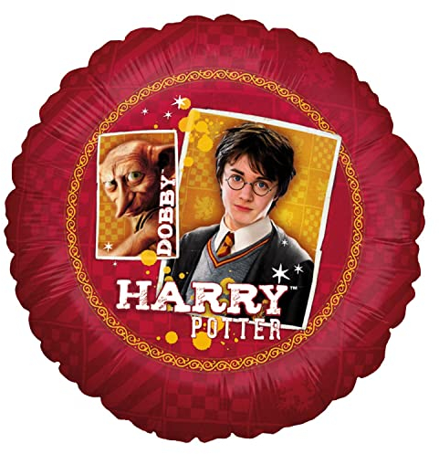 Party Factory `Harry Potter´ Folienballon, Ø45cm, rot, gold, Harry und Dobby, Hogwarts Zauberer Heliumballon zum Geburtstag