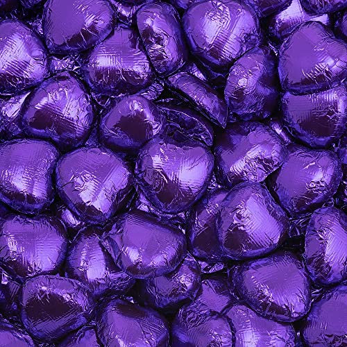 Italian Options Milk Chocolate Foiled Hearts, 20 Chocolates, Purple Foil