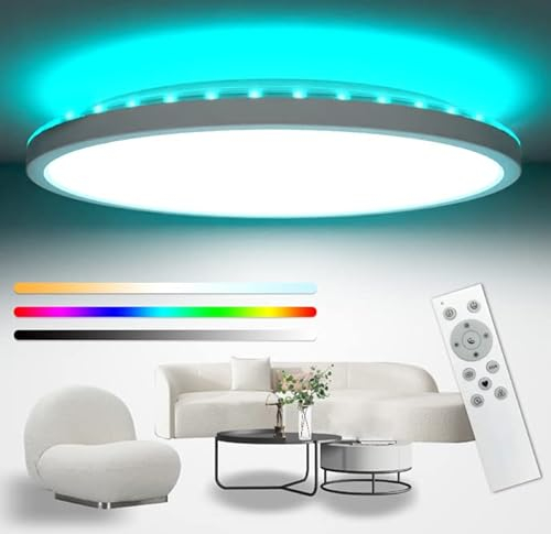 zemty LED Deckenleuchte Dimmbar 42CM, 32W 3200LM RGB Deckenlampe Farbwechsel mit Fernbedienung, 3000K-6000K Wasserfest Lampen Decke für Badezimmer Jugendzimmer Wohnzimmer Schlafzimmer