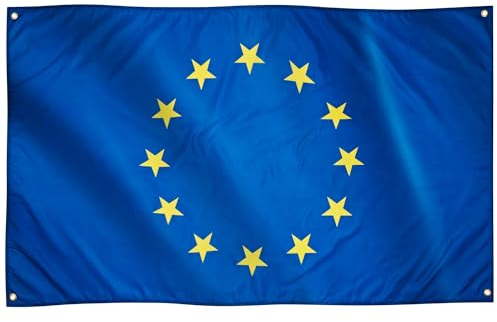 Runesol Bandera de la UE, 91x152cm, 3ft x 5ft, Bandera de la Unión Europea, Bandera de Europa, 4 Ojales, Ojales en cada esquina, Banderas Premium, Interior, Exterior, Colores vi