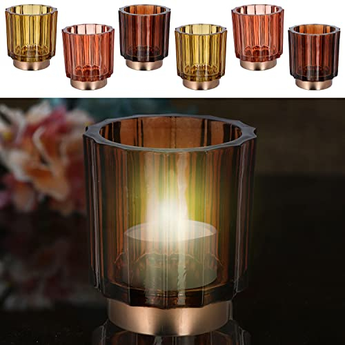Windlicht 6er Set │9,2x10cm 3 Farben Sockel Glas│ Teelichthalter Kerzenhalter Kerzenständer (1 x 6er Set Windlicht Ø9,2x10cm)