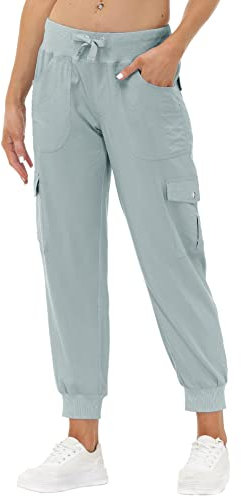 JINSHI Pantalones Mujer Cargo Pantalón Largo Trabajo Pant Deportivo Jogger Cintura Alta con Bolsillos Gris Claro L