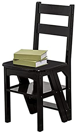 Combinaison de Chaise d'échelle Noire, escabeau en Bois Pliant Escaliers Portables Escabeau Multifonction Bibliothèque Étapes Bibliothèque Présentoirs