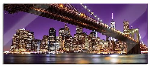 Pixxprint Glasbild Panorama, Wandbild aus Echtglas, Skyline von Manhattan, 120x50 cm, inkl. Aufhängung und Abstandshalter