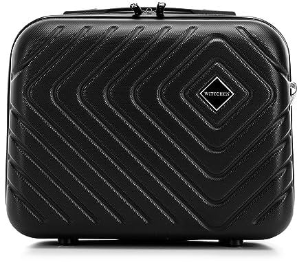 WITTCHEN Cube line Kosmetikkoffer Kulturbeutel ABS Mit Geometrischer Prägung Schultergurt Kunststoffgriff Kosmetiktasche Damen Reiseetui Größe XS Schwarz