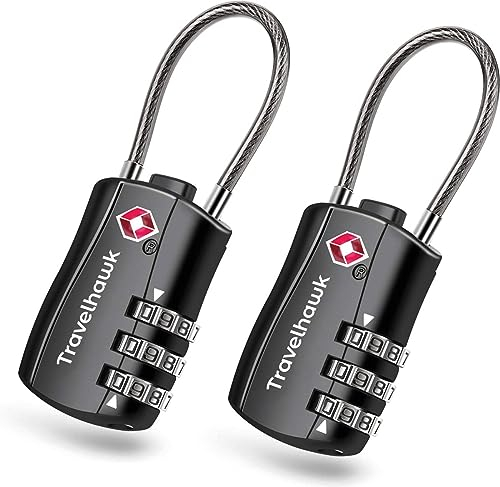 Travelhawk Lot de 2 cadenas à combinaison pour valise - Cadenas TSA avec code numérique - Cadenas à combinaison à 3 chiffres - Pour valise, sac de voyage