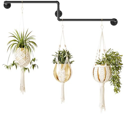 Bamworld Macetas colgantes para plantas de interior, soporte colgante en forma de S, colgador de plantas, estantes de plantas de ventana interior, decoración de montaje en pared, barra de metal negro