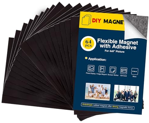 Magnetfolien mit selbstklebender Rückseite für Kühlschrank, 10,2 x 15,2 cm, 64 Stück, selbstklebende Fotomagnete für Zuhause/Klassenzimmer/Büro/DIY-Kühlschrankmagnete