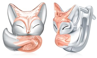 OHAYOO Fuchs Ohrringe für Kinder, 925 Sterling Silber, Vergoldet, Leverback Creolen, Tier Schmuck für Unisex Mädchen Frauen Teenager Damen