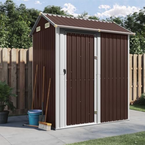 Gecheer Capanno,Casetta,da Giardino,per Esterno con Porta in Acciaio Zintato,Marrone,192x152,5x237 cm,Capanno da Giardino in Acciaio,Capanno Attrezzi Acciaio,Casetta Attrezzi,Casetta Acciaio Lamiera