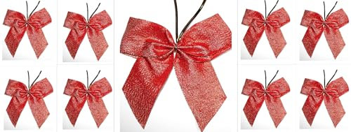 CaPiSo 12 Stück Schleifen 14x16 cm Geschenkschleife Weihnachtsbaum Schleife Weihnachten Glitzerschleife Lamee Weihnachtsdekoration Adventsgesteck (Lurex Glitzer Rot)