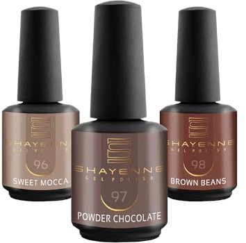SHAYENNE UV Nagellack Set -MADE in GERMANY 3 Stück - 96 Sweet Mocca 15 ml - 97 Powder Chocolate 15ml - 98 Brown Beans 15ml Gel Farblack Gellack Nagel Lack Nail Polish Nagelgel