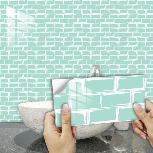 Fliesenaufkleber 20X40Cm Mintgrün Fliesenaufkleber Bad,Klebefliesen Küche,Wandfliesen Selbstklebend,Fliesenfolie Küche,Selbstklebende Fliesen,Peel And Stick Tiles
