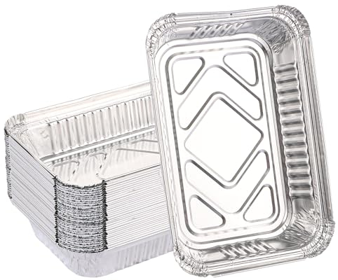 APACALI 50 Pack Aluminium Foil Trays, 21.6 x 14.1 x 4.5cm Tin Foil Trays, 780ml Foil Baking Trays, Disposable Baking Trays for BBQ Baking Roasting and Cooking