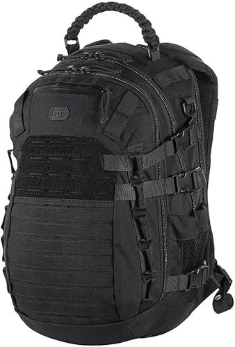 M-Tac Militär Rucksack für Damen und Herren - Großer 25L Wandern MOLLE Rucksack für Reisen und Überleben - Schwarzer Rucksack - Wandertasche Geeignet als Tagesrucksack, Schwarz, measures 19” x 11.4” x