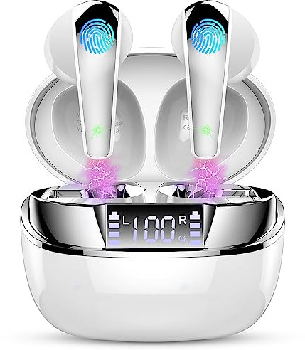 Ordtop Cuffie Bluetooth 5.3, Auricolari Bluetooth con Stereo HiFi Cuffie Wireless con 4 ENC Mics, Cuffie Senza Fili IP7 Impermeabile 40 Ore Cuffiette Bluetooth Cancellazione Rumore per Android IOS