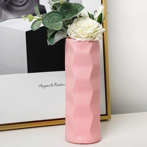 Vase en plastique incassable anti-chute, résistant aux fuites d'eau, design ondulé (rose)