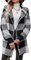 Veste Femme Chic et Elegant Hiver Chaude Nior Carreaux Polaire Oversize Sherpa Zippé Longue Manteau à Capuche