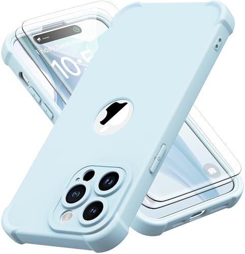 ORETECH Silicone Case for iPhone 14 Pro Case, with [2 x Tempered Glass Screen Protector] [Camera Protection] [Military Grade Shockproof ] Thin Slim Fit Rubber Bumper Phone Case Cover - Baby Blue