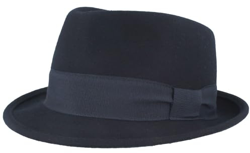 Breiter Filzhut Trilby Hut mit Rips-Garnitur Marine