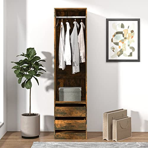 ShGaxin Schrank mit Schubladen, Sperrholz, geräucherte Eiche, 50 x 50 x 200 cm, Schlafzimmerschränke, Kleiderschrank, Schlafzimmerschrank