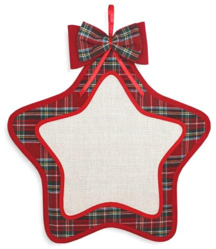 Fuori porta di Natale da ricamare a Punto Croce, Fuori porta Stella con Tela Aida, Stella trapuntata in Tessuto Scozzese