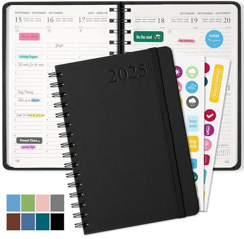 Kalender 2025 Buchkalender A5, Terminplaner (Jan.2025-Dez) Planer ist aus Strapazierfähigem PU-Leder Gefertigt, Terminkalender 2025 für Büros, Schulen, Organisatoren (Schwarz)