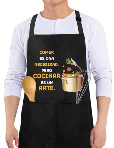 Wixelon Delantal Cocina Hombre y Mujer, Delantal Cocina Divertido, Regalo Ideal para Cualquier Ocasión, Talla Única, Poliéster, 2 Bolsillos, Estampado de Letras, Unisex Adulto