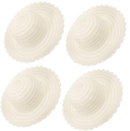 Vaguelly 4 Stück Strohhut Mini-Craft-hüte Strohhüte Zum Bemalen Strohhüte Basteln Strohhüte Zum Basteln Mini-strohkappe Mini-strohhüte Unvollendeter Leerer Hut DIY-versorgung DIY-hüte Beige