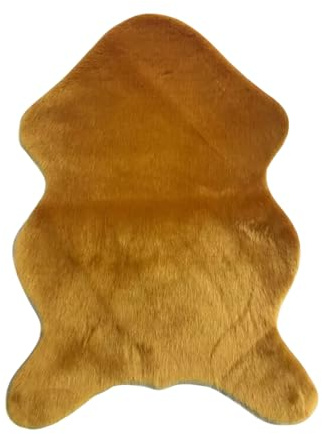 ACESOME Teppich Kunstfell, 60 * 90 cm Faux Lammfell Schaffell Weicher Flauschiger Teppich Kuschelig Wohnzimmer Deko, Nachahmung Wolle Bettvorleger Sofa, Gold