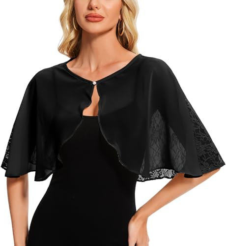 Atxnn Mantella da Donna in Pizzo Elegante Stola Chiffon Coprispalle per Abiti da Sposa Cerimonia Sera Scialle Estivo Bolero Poncho Cape