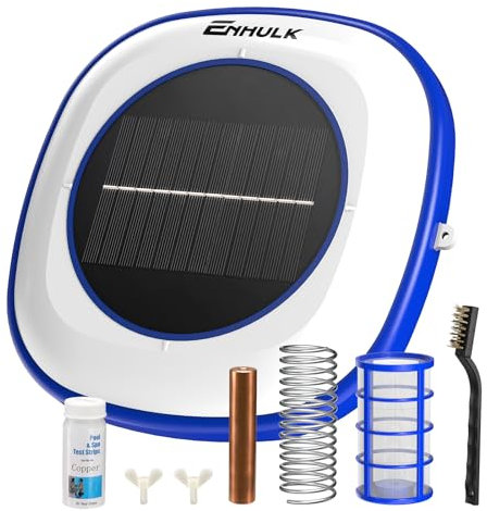 ENHULK Ionizzatore solare per piscina, detergente galleggiante aggiornato, pulisce piscine fino a 45.000 galloni, ideale per piscine fuori terra, interrate, spa e vasche idromassaggio (blu)
