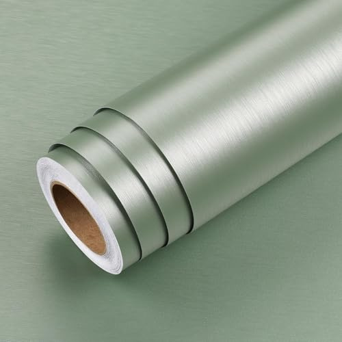 LaCheery Grün möbelfolie selbstklebend glänzend küchenfolie schränke Metall 60cm x 400cm Vinyl klebefolie möbel mintgrün Vintage Wasserfest Selbstklebende Folie möbel grün Dekorativ für Tür Schrank