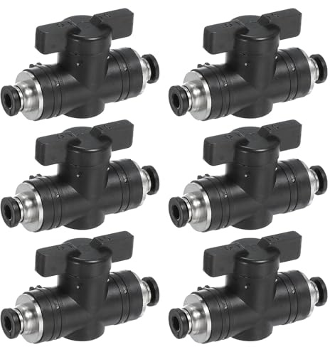 PATIKIL 4mm (3/20) Push-to-Connect-Fittings Kugelhahn, 6 Stück 0-60 Grad BUC Luftstromregelventil Schnellverbinder Luftschlaucharmatur für pneumatisches System Pipeline, Schwarz