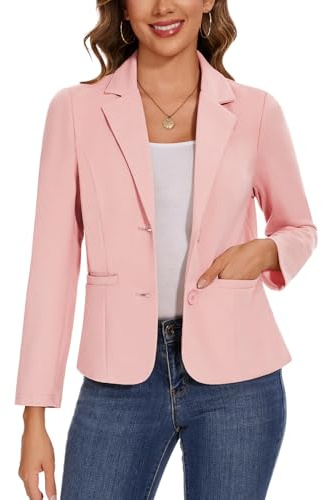 LADI TREND Kyzoeyou Womens Blazers Casual Suit, Notched Lapel, Elegant Formal Business Jackets with Buttons (Pink M)