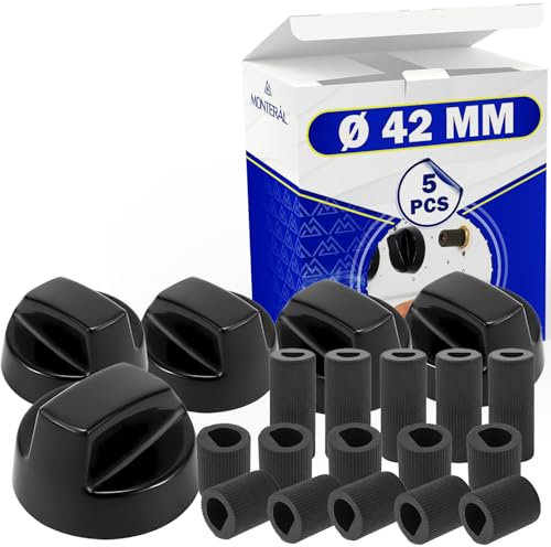 5 Piezas Universal Mando Giratorio para Cocina de Gas Ø 42 mm con Adaptadores con Código Original 00539102 - Garantía de 10 Años - MONTERAL