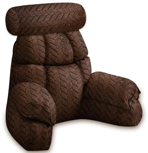 Reading Pillow for Bed Adult Extra Large,Back Support Cushion with Arms, Bed Pillow for Sitting Up, Reading Pillow, Reading Cushion for TV, Gaming, Relaxing, Rest and Comfort(Brown,65*23cm)