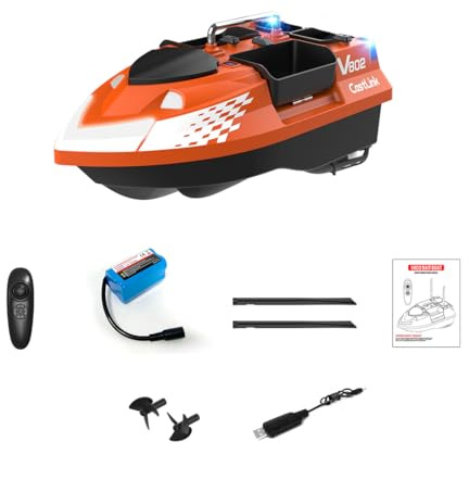 Engineerkiter RC Bait Boat Auto Cruise – Smart GPS Fishing Boat with 4 Bait Hoppers, LED Night Lights, Auto Yaw Correction for Long-Range Casting