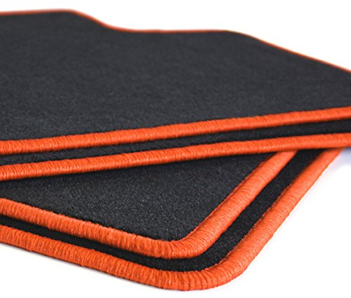 AUTOTEPPICH-Stylers NF100 Schwarze Fußmatten passend für VW Golf VII + VIII 7 + 8 inkl. Variant ab 2012- mit Rand in orange