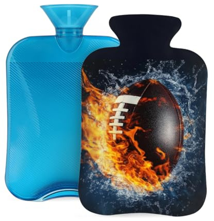 Mexpekil Hot Water Bottle with Soft Flannel Cover 2L Large Hot Water Bag for Pain Relief, Warm Hands, Feet & Body Ideal Gifts for Adults Kids (Football Flames Water)