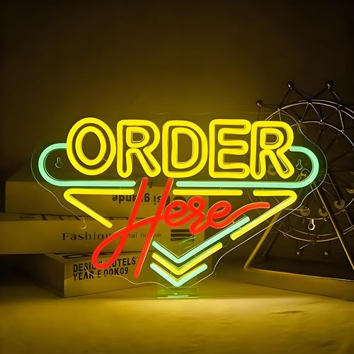 Order Neon Schild, LED Bunt Neon Sign für Wand Deko, Dimmbare Neonlichter USB Power für Business Cafe Store Shop Restaurant Bar Pub Club Supermarkt Hotel