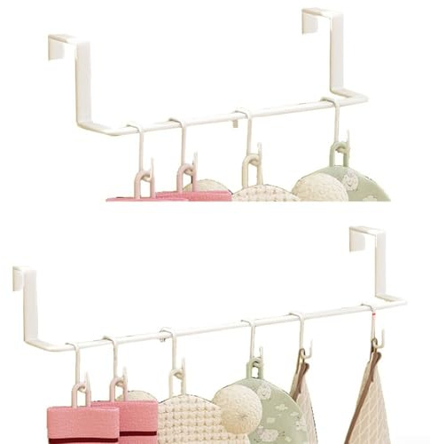 CYRENT Lot de 2 porte-serviettes en métal avec crochets - Aucune installation nécessaire - Étagère de rangement robuste pour vêtements - 35 cm et 50 cm - Pour salle de bain, cuisine, buanderie (blanc)