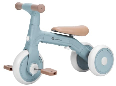 3-in-1 Kinder Laufrad ab 1 Jahr Petite&Mars Bingo – Mit Pedalen, Ultraleicht (2,3 kg), Verstellbar, Fördert Gleichgewicht & Motorik, Erste Fahrrad für Babys 12–36 Monate (Blau)