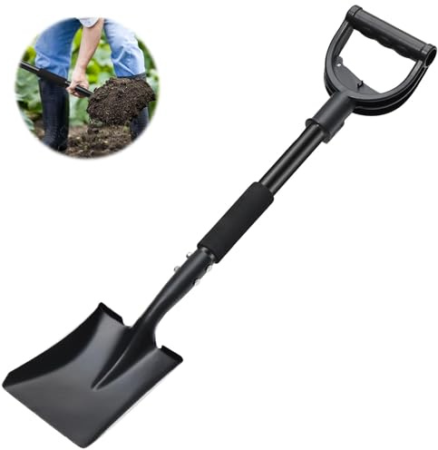 Garden Shovel Metal, 78cm Compact Camping Shovels with D-Grip Handle, Multi-Purpose Spade for Adults/Kids, All-Season Lightweight Digging Tool for Planting, Weeding, Snow Removal, Black