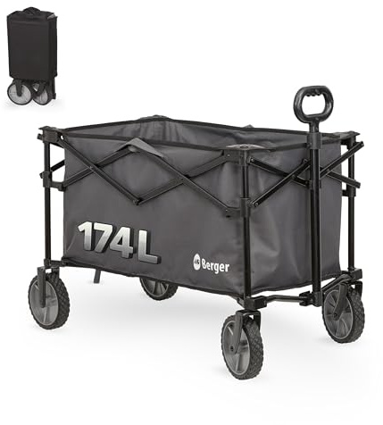 BERGER Torrent Bollerwagen faltbar I 174L Einkaufstrolley mit 360° Vorderräder I Transportwagen klappbar bis 100kg I Stabiler Handwagen für Camping, Garten & Einkauf I Kompakter Einkaufswagen-Ersatz