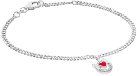 trendor Mädchen-Armband mit Hufeisen/Herz 925 Silber Rhodiniert 21626 | anschmiegsames Flachpanzerarmband, eleganter Schmuck für Kinder,