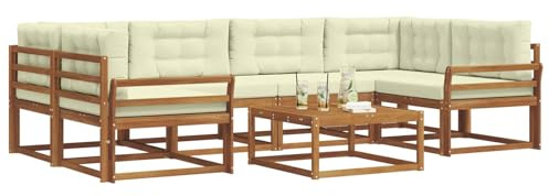 vidaXL Outdoor-Sofagarnitur mit Kissen 7 pcs Natur und Creme, Modernes Outdoor-Sofaset, langlebige Gartenmöbel für Patio, Poolbereich, Hinterhof-Couch und modulares Sofa.