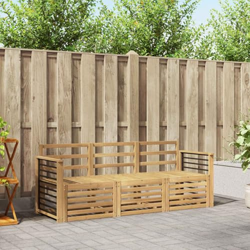 PUGYNBK Set di 3 divani da esterni in legno di acacia massiccio, divano modulare con braccioli, per giardino, terrazza o piscina